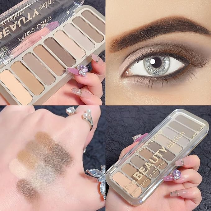 9 Colors Matte Naked Eyeshadow Palette Neutral Nude Smoky Eye Shadow Pallet Gray Taupe Brown High Pigmented Ultra-Blendable Waterproof Long Lasting Makeup Palettes Suitable for Older Women
