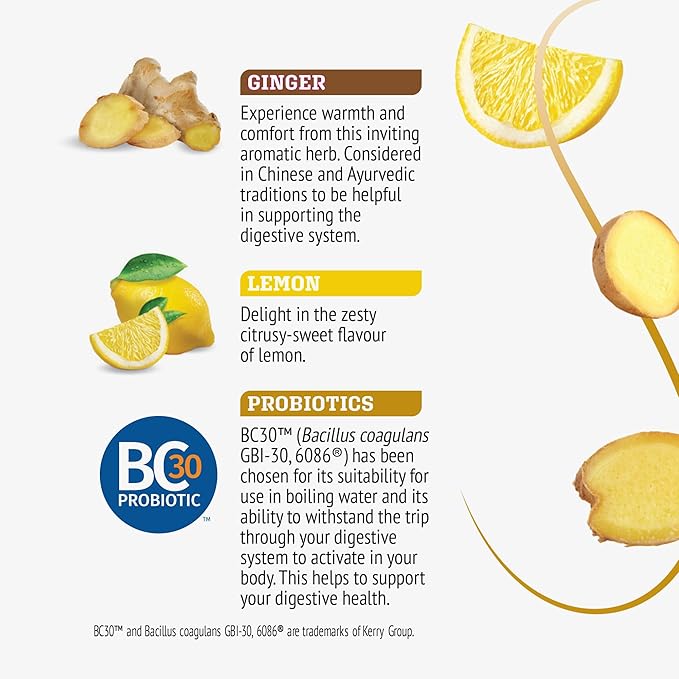 Twinings Superblends Probiotics+ Lemon & Ginger Flavoured Herbal Tea with Turmeric, Naturally Caffeine-Free, 18 Tea Bags (Pack of 6), Enjoy Hot or Iced, 108 Teabags