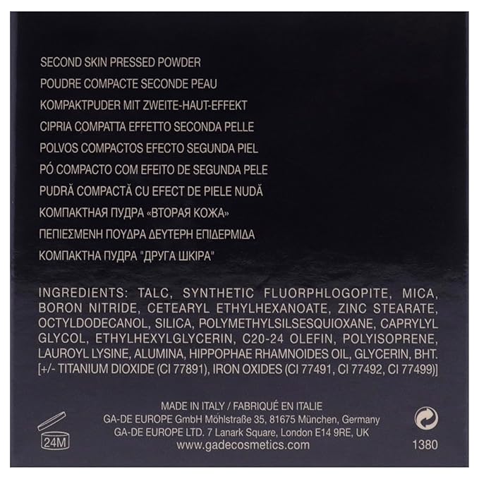 GA-DE Longevity Second Skin Pressed Powder - Face Makeup - Blurs Imperfections and Smooths Fine Lines - 506 Light Medium - 0.39 oz Foundation Powder