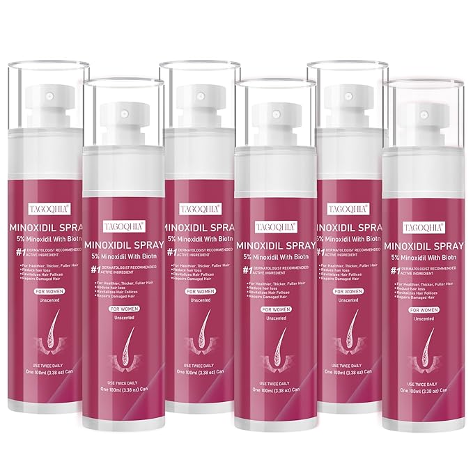 5% Minoxidil for Women Hair Regrowth Spray, hers hair regrowth treatment Infused with Biotin, Extra Strength Treatment to Combat Hair Loss and Thinning, 6 Bottles（100 Ml)