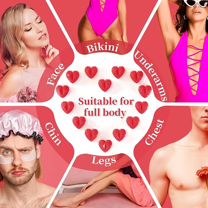 Chulan Hard Wax Beads, 400g Waxing Beads for Sensitive Skin Coarse Hair Removal, Bikini, Full Body, Face Brazilian Waxing, Legs, Fragrance Allergen Free Cute Red Heart Shape