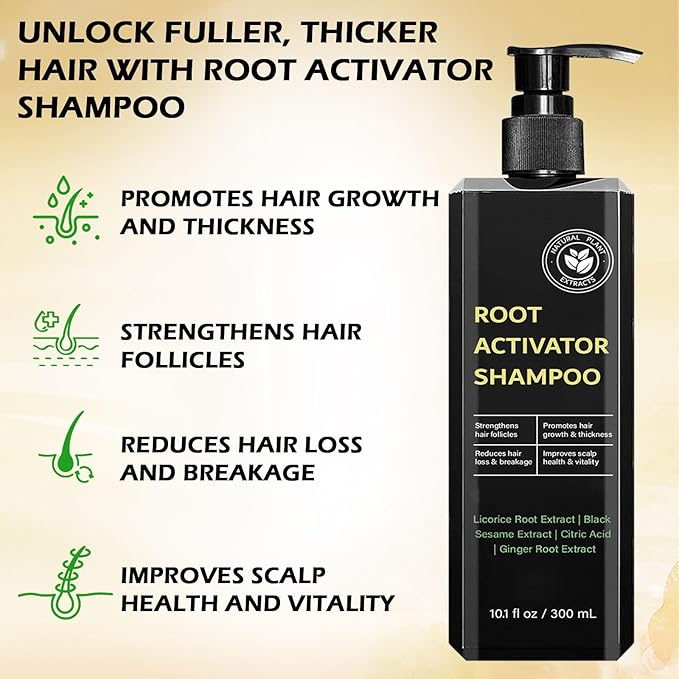 Root Activator Shampoo for Men-Hair Growth Shampoo for Hair Loss and Thinning Hair - Hair Loss for Women Men | Thickening & Nourishing For All Hair- 10.1 fl oz / 300 mL