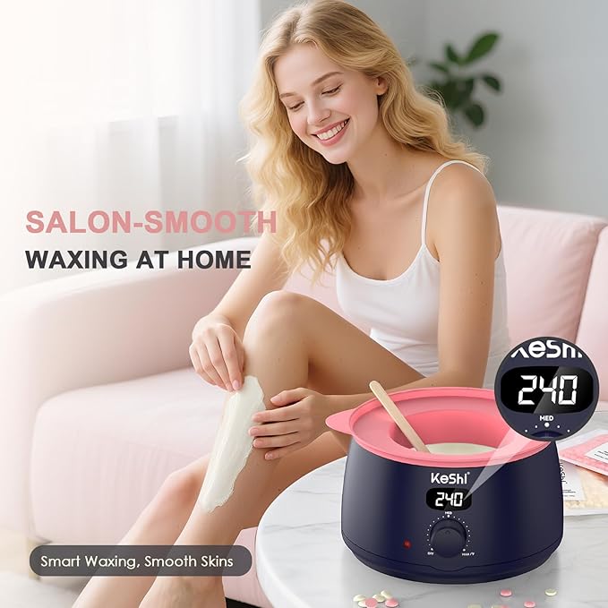 KeShi Waxing Kit for Women and Men, Digital Wax Warmer with 6 Bags Hard Wax Beads, at-Home Hair Removal Wax Kit for Full Body, Face, Eyebrow, Bikini, Legs, Brazilian & Sensitive Skin(Deep Sea)