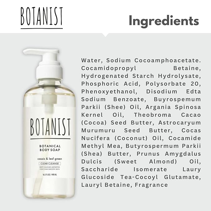 Botanist Mens Hypoallergenic Body Wash, Full Body Wash by Squalane, Shea Butter & Aloe Vera, Shower Gel & Bath Soap from Japan, Sulfate Free 16.5 Fl Oz Cassis & Leaf Green 3EA