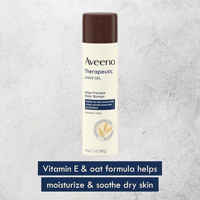 Aveeno Therapeutic Shave Gel with Oat and Vitamin E to Help Prevent Razor Bumps, Soothes Dry Skin and Provides a Close, Smooth Shave with Less Irritation, Fragrance-Free, 7 oz