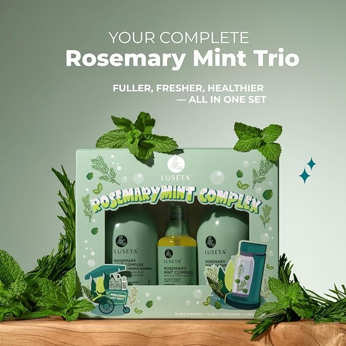 Luseta Rosemary Mint Shampoo and Conditioner 16.9oz and Hair Oil 3.38oz Trio Hair Care Set Nourishment & Smoothness for Thin Hair,Reduce Frizz and Add Shine