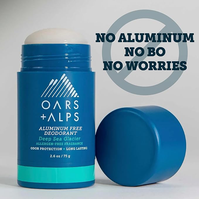 Oars + Alps Deodorant for Men & Women, Aluminum Free Deodorant for Men, Dermatologist Tested, Clean Ingredients, Non Toxic, Vegan, Long Lasting, Deep Sea Glacier, 1pk, 2.6oz