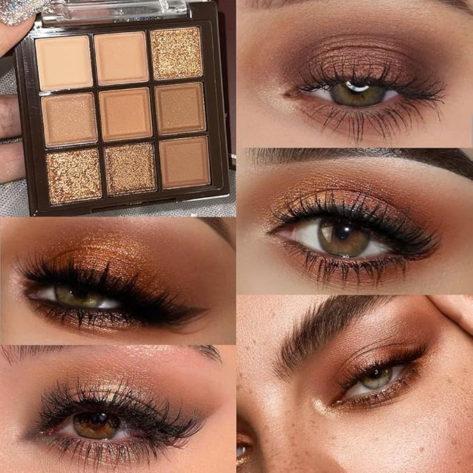 AMY'S DIARY Rose Gold Dark Brown Colorful neutral Eyeshadow Palette Makeup,9Color Matte Shimmer Natural Smokey Eye Eyeshadow palettes Highly Pigmented Neutral Long Lasting Waterproof