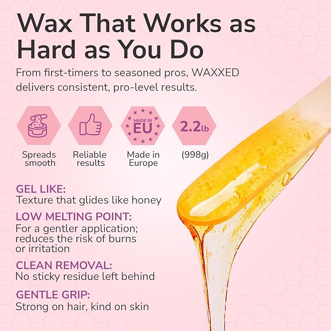 WAXXED Honeyed Hard Wax Beads 2.2LB – Budget-Friendly Golden Gel Waxing Beads That Melt Fast at Low Temp – Flexible Texture for Smooth Application – Clean Removal, Low Residue - Gentle for All Areas