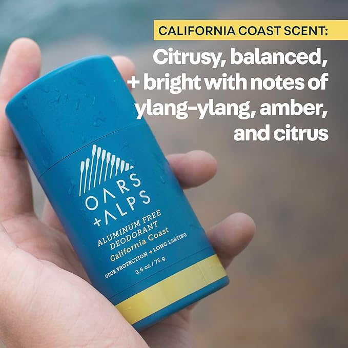 Oars + Alps Deodorant for Men & Women, Aluminum Free Deodorant for Men, Dermatologist Tested, Clean Ingredients, Vegan, Long Lasting, Odor Protection, California Coast, 2pk, 2.6oz