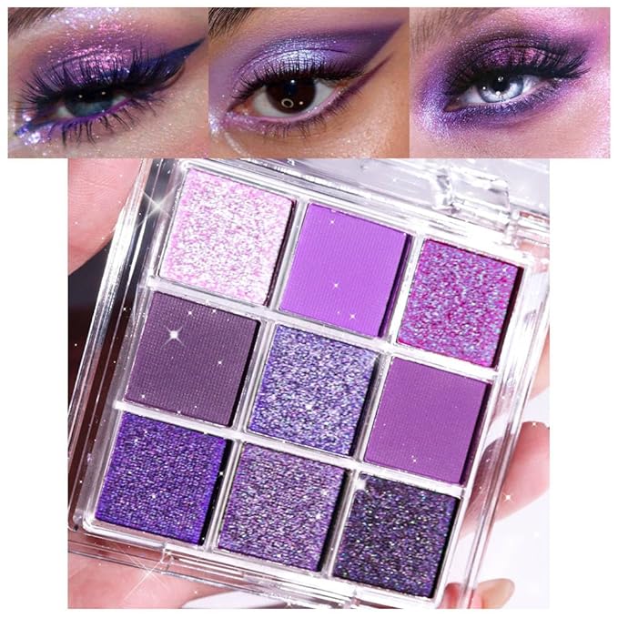 Purple and Pink Glitter Eyeshadow Palette Makeup,Lavender Mauve Light Pink Baked Eye Shadow Palette,Purple Makeup Pallet Long Lasting Waterproof Womens Eyeshadows