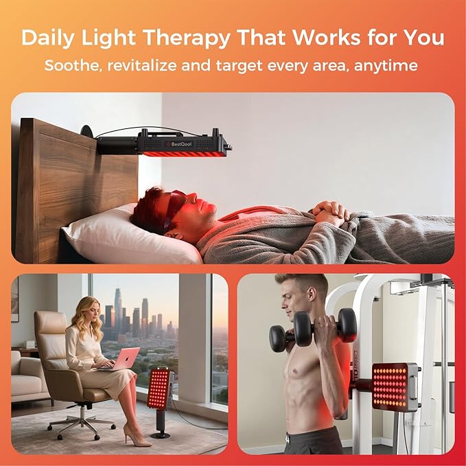 BestQool Red Light Therapy, 6 Wavelengths Infrared Light Therapy with Stand, Elite Grade 60 LED Dual Chip Red Light Therapy for Face, Body, Pain Relief, Recovery, Improve Sleep, 140W
