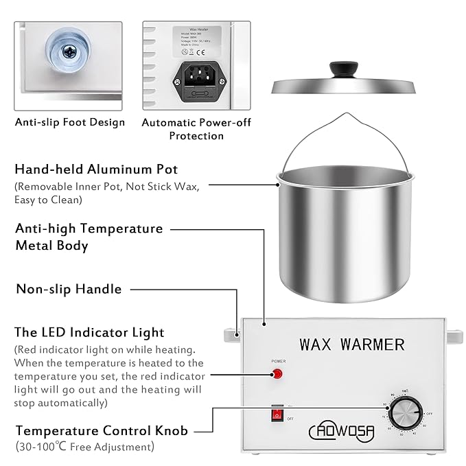 Large Single Wax Warmer Professional 3L Electric Wax Heater Machine Hold 5.5 Lbs Wax for Hair Removal, Large Wax Pot Paraffin Facial Skin Body SPA Salon Equipment with 100 Wax Sticks