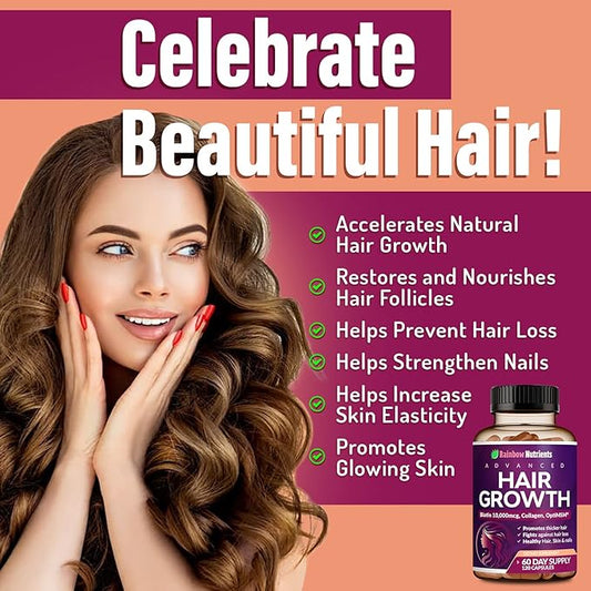 (2 Pack) Hair Growth Vitamins for Women | Biotin 10,000mcg, Collagen, Patented OptiMSM®, goMCT®, Saw Palmetto | Naturally Regrow Stronger & Healthier Hair, Skin and Nails | May Stop Hair Loss