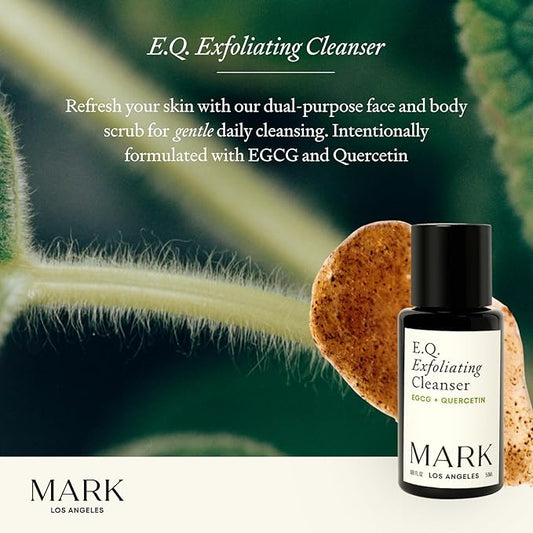 EQ Exfoliating Cleanser - EGCG + Quercetin - Gentle Face & Body Scrub - Cleanse & Exfoliate Skin - For Redness & Blemishes - With Squalene Oil & Ultra-Fine Walnut Shells -1.69 fl oz