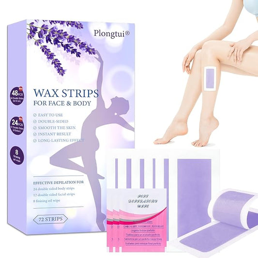 72PCS Wax Strips for Hair Removal, 48 Body & 24 Face Wax Strips with 8 calming Oil Wipes, At Home Waxing Kit for Women & Men - Body, Arms, Legs, Back, Bikini & Brazilian, Hypoallergenic All Skin Types