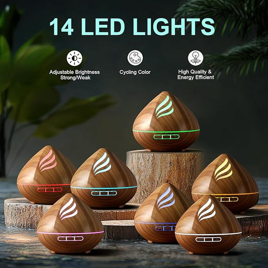 Essential Oil Scent Diffuser: 500ML Aroma Diffuser with Remote Control, Large Fragrance Aromatherapy Diffuser, Mist Humidifier with 14 Colors LED Lights and Auto-Off for Bedroom & Home