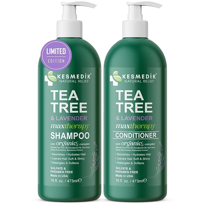 Tea Tree Lavender Shampoo & Conditioner Set with Mint & Rosemary, Cleanses, Cools & Soothes Dry, Itchy Scalp, Sulfate & Paraben-Free, For All Hair Types, 16 fl oz Each