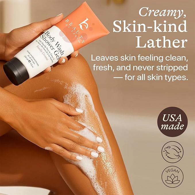 Vanilla Coconut Shower Gel Body Wash - USA Made with Organic & Natural Ingredients, Moisturizing Cleansing Gel for Women, Gentle & Non Toxic Daily Wash for Sensitive Skin, Clean Body Soap Liquid