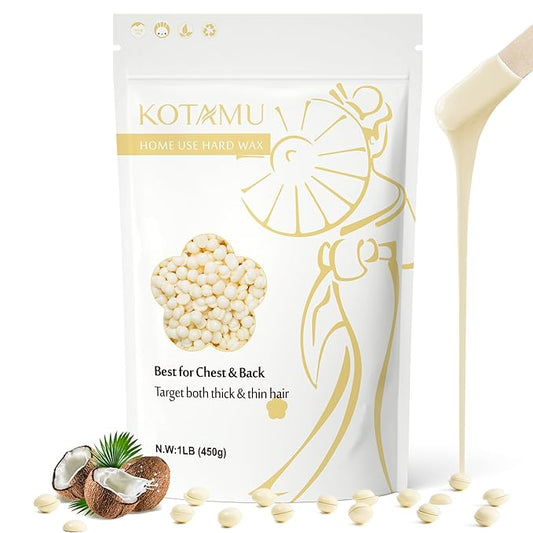 KOTAMU Hard Wax Beads for Hair Removal - 1lb Sensitive Skin Thick Hair Formula for Full Body, Face, Chest, Back, Leg, Bikini Brazilian Waxing - Wax Refill for Women and Men