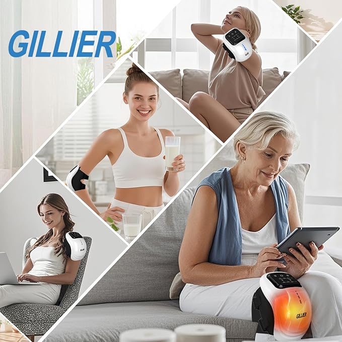 Knee Massager Smart with Heat, Red Light and Massage Therapy, 3 Vibration Modes and 3 Heating Levels, 2025 Updated Edition, LED Vitality Joints Knee Massager, Gifts for Grandma & Grandpa, White