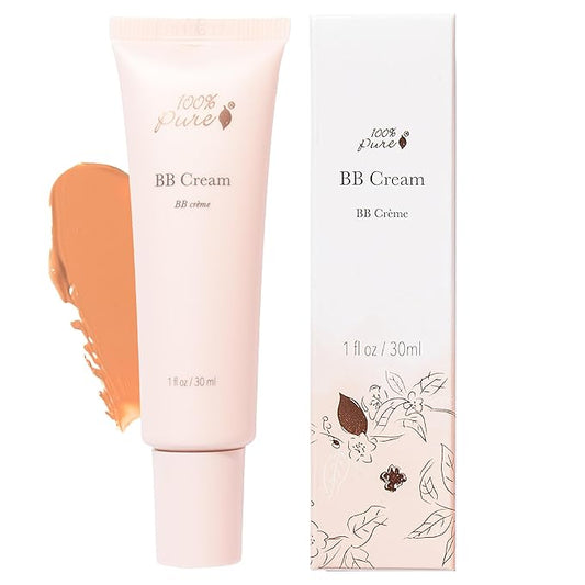 100% PURE BB Cream Shade 10 Luminous Full Face Coverage Skin Care & Glow - All-In-One Primer Concealer & Foundation Makeup - Shimmery, Dewy Youth Light Color w/Warm Undertone - Vegan - 1 Fl Oz