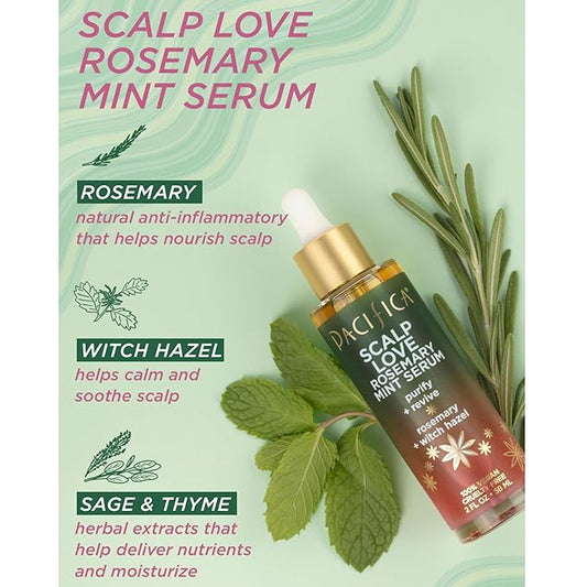 Pacifica Scalp Love Rosemary Mint Serum - Dry, Flaky, and Itchy Scalp Serum, Hydrating, Moisturizing, and Calming Treatment Formulated with Witch Hazel, Vegan and Cruelty-Free - 2 Fl Oz