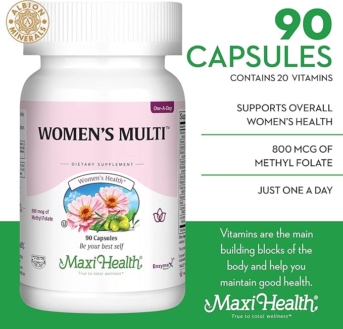 Womens Multivitamin – Essential Multivitamin for Women with 23 Key Vitamins C, D, B6, B12, Calcium, Probiotics, Biotin & More – Energy, Skin, Nails & Gut Health Support – Kosher (90 Capsules)