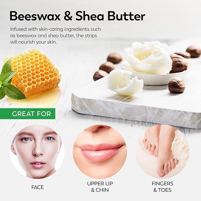 ShineMore Facial Wax Strips for Hair Removal - Hypoallergenic for All Skin Types - Gentle and Fast-Working for Face, Eyebrow, Upper Lip, and Chin (40 Strips + 4 Calming Oil Wipes NATURE Ingredients)