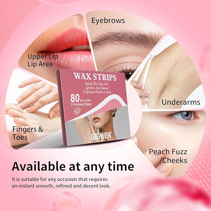 80PCS Wax Strips for Hair Removal, Waxing Kit for Women, Eyebrow Wax Strips & Facial Hair Removal, Sensitive Skin Friendly, Multi-Use on Face, Legs, Bikini Area, Long-Lasting Smoothness