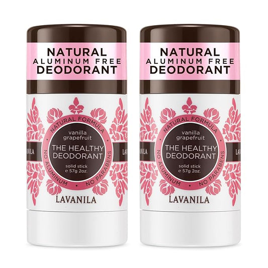 Lavanila Vanilla Grapefruit Deodorant for Women 2-Pack (2 Oz Each) - Natural Aluminum Free Solid Stick Deodorant, Made In USA, Vegan