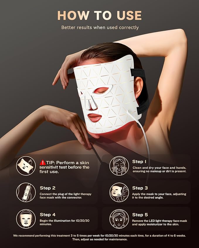 FOLOKE LED Light Therapy Mask Skin Care Mask, LED Red Light Therapy 630nm & 830nm Wavelength for Home Use, Body Beauty Machine for Care at Home (White)