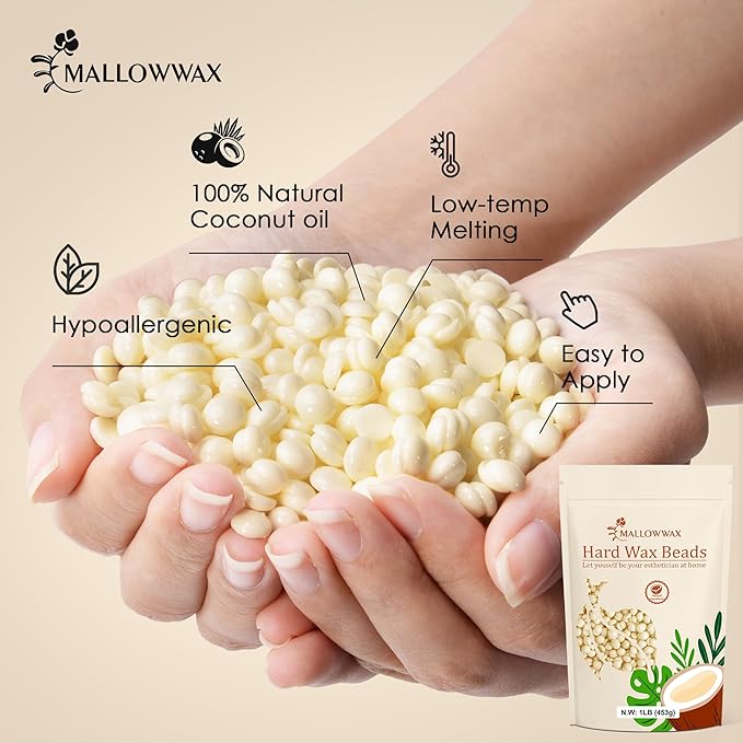 Hard Wax Beads, 1lb Cream Wax Beans for Hair Removal, Waxing Beads Refill for Bikini, Armpit, Arms, Back, Chest, Legs, Suitable for Home Waxing for Women Men