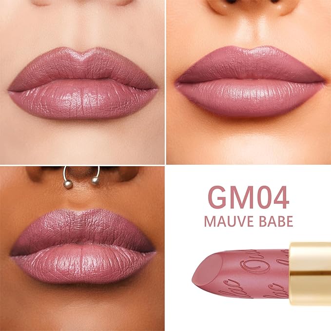 Oulac Matte Mauve Pink Lipstick with Glow Metallic Finish - Vegan Lipstick for Women, Creamy Texture, Hydrating Clean Beauty Formula, High-End Magnetic Hook Design, GM04 Mauve Babe