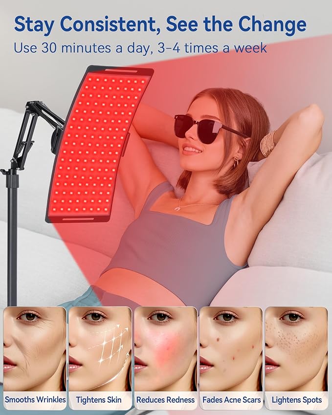 KingPavonini Red Light Therapy for Body, 2-in-1 Red Light Therapy Lamp Convertible to Wearable Belt, 9 Modes, 660nm Red & 850nm Infrared Light Therapy for Face Back Waist Knee, Mucsle Recovery