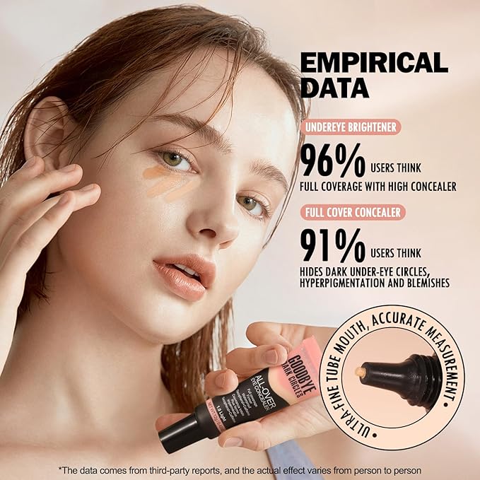 Liquid Concealer, Under Eye Full Coverage Concealers for Dark Circles, Fine Lines, Redness,Waterproof, Firming,Color Correcting Long lasting Makeup Concealer for Women (01#Light)