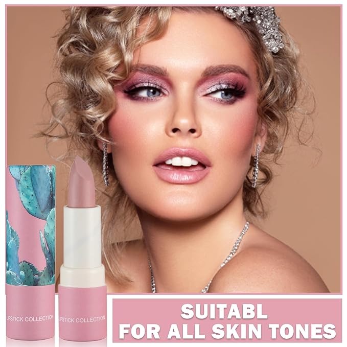 2PCS Matte Nude Lipstick Set Velvet Lip Gloss Nude Lip Stain Paper Tube Lipsticks Non-Stick Cup Waterproof Long Lasting Matte Lipstick for Women Daily Professional Lip Makeup-Light Pink