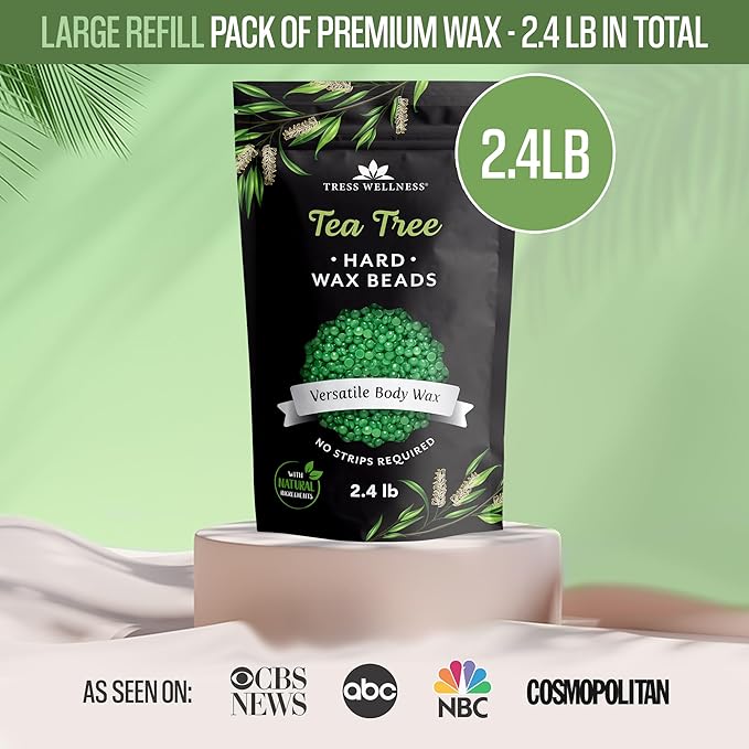 Tress Wellness Wax Beads - Safe for Skin - Dermatologically Tested - At-Home Kit for Bikini, Brazilian & Full Body - Tea Tree 2.4 lb F8