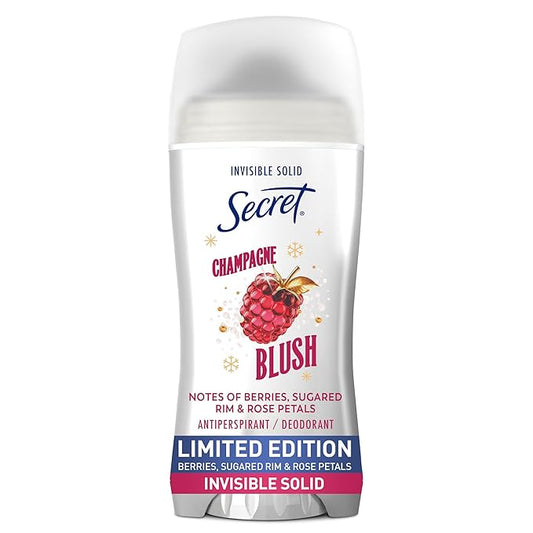 Secret Fresh Antiperspirant Deodorant for Women, 72hr Breathable Odor Protection with Pro-Hyaluronic Acid, Holiday Invisible Solid, Champagne Blush with Berries, Sugared Rim & Rose Petals Scent, 2.6oz
