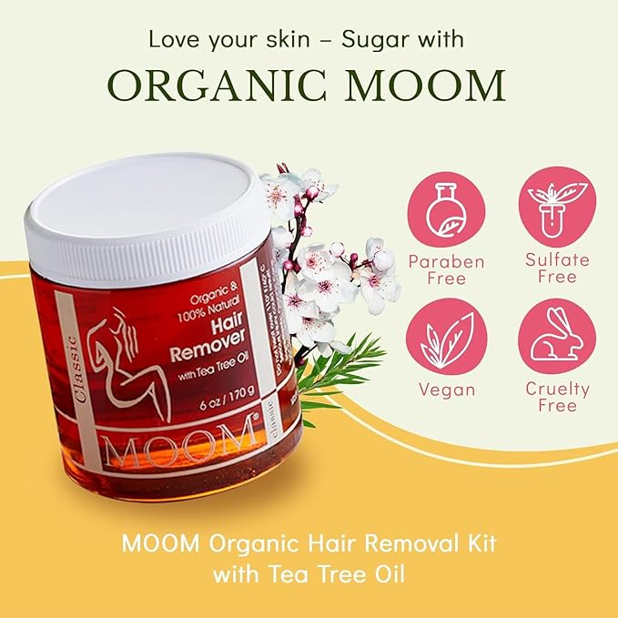 MOOM Organic Waxing Kit Gift Box for Women – Sugar Wax Hair Removal for Face, Bikini & Underarms – Travel Wax, Foot Spa Cream & Tools – Ideal for traveling & gifting
