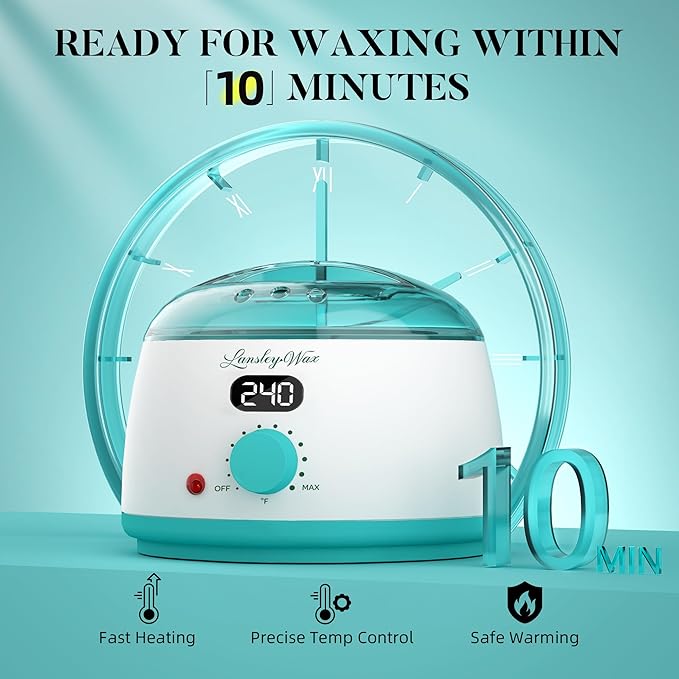 LANSLEYWAX Digital Waxing Kit for Women Men, Wax Warmer for Hair Removal with Silicone Pot, Hard Wax Kit, Waxing Machine for Sensitive Skin Brazilian Bikini Leg Eyebrow Full Body Home Use