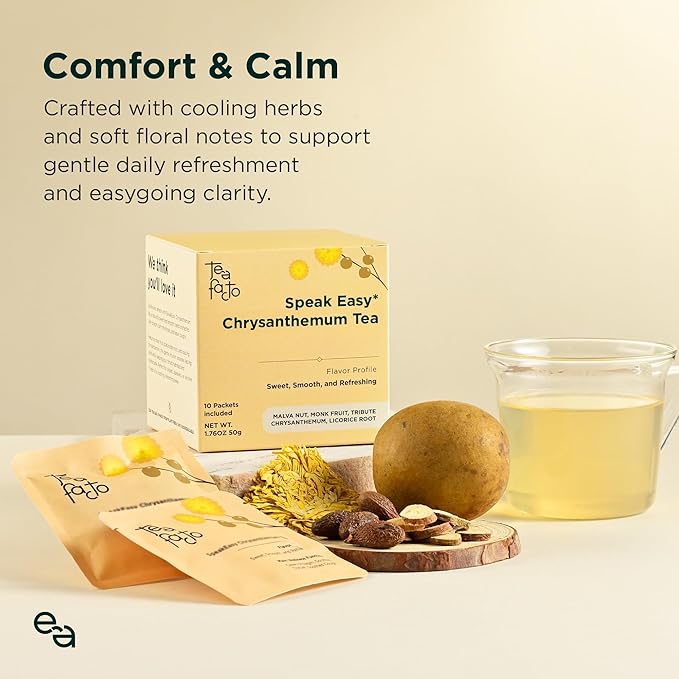 Tea Facto Speak Easy* Chrysanthemum Tea Bags with Licorice Root, Mulva Nuts Monk Fruit - Natural Fiber, No Added Sugar, No Caffeine - 10 Count