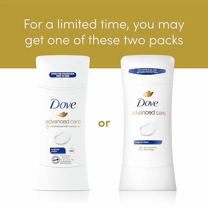 Dove Advanced Care Antiperspirant Deodorant Stick Original Clean 4 Count For helping skin barrier repair after shaving by boosting ceramide levels in your skin 2.6 oz