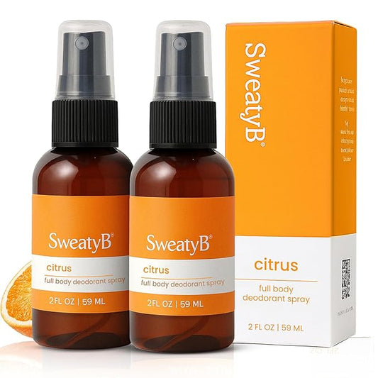 SweatyB® deodorant spray - Odor Protection with whole body deodorant for women & men - Travel Size, Skin-Safe, Vegan & Made in USA - Citrus body spray - 2 Oz - Pack of 2