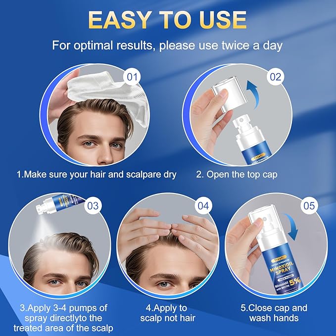 5% Minoxidil Spray for Men & Women - Hair Growth Serum & Hair Regrowth Treatment | Extra Strength with Biotin | 12-Month Supply 8-Pack (28 fl oz) | Clinically Proven for Hair Loss & beard growth