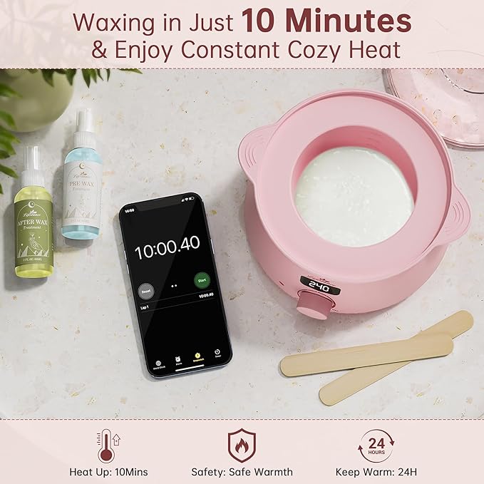 Lifestance Waxing Kit for Women & Men - Pink L3 Digital Warmer, Silicone Wax Pot Liner, Hair Removal Kit with 14.1oz Hard Wax Beads & Oil Spray, Professional for Home Brazilian Bikini Face Leg Body