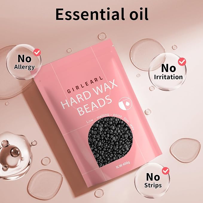 Hard Wax Beads, 1lb Wax Beans for Hair Removal, Hard Wax for Sensitive Skin at Home, Wax Refill Perfect for Legs, Facial, Brazilian Bikini, Eyebrow and Full Body for Women and Men (Black)