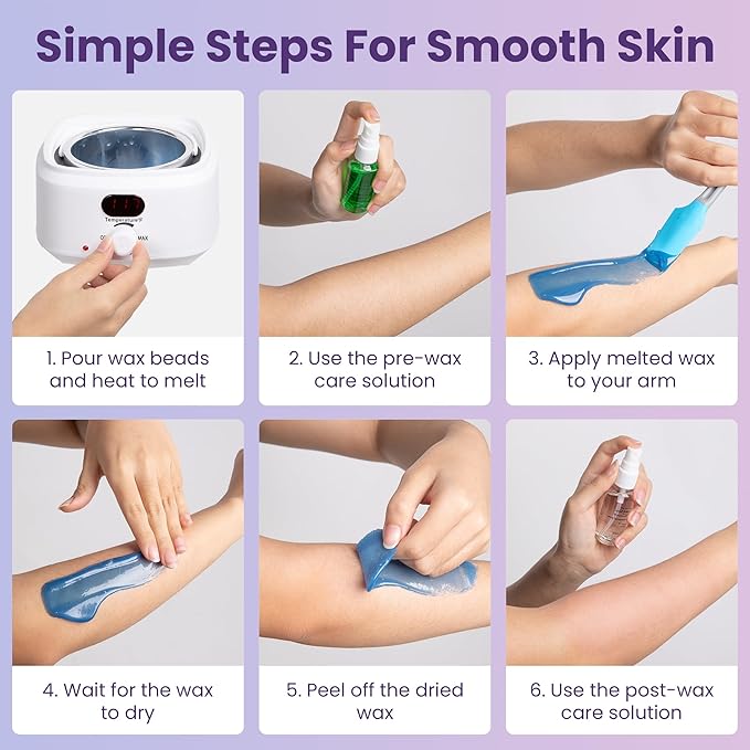 Wax Warmer Pot with 5 Bag Hard Wax Beads, Wax Kit Digital Hair Removal Waxing Kit for Women & Men, HotWax Melt Warmer Kit for Full Body, Legs, Face, Bikini,Sensitive skin, White