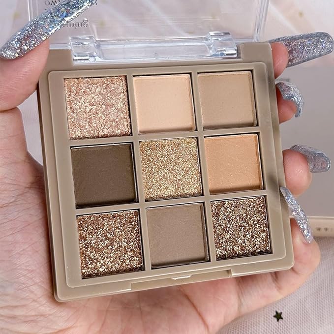 Eye Shadow Palette Makeup,9 Colors Gold Matte Shimmer Vegan Eyeshadow,Long Lasting Waterproof Naturing-Looking make up pallets for women,eyeshadow palette for brown blue eyes