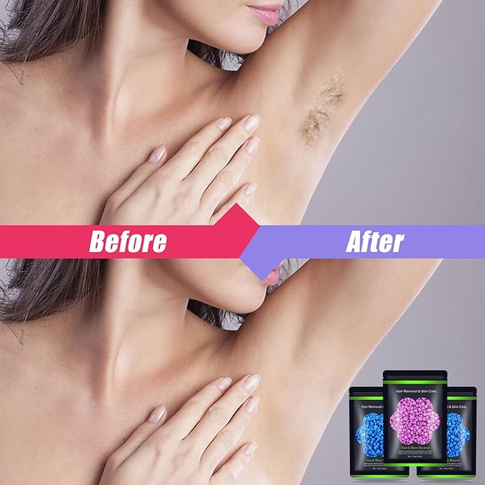 Wax Beads for Hair Removal 10.5oz (300g), Auperwel Hard Wax Beads Beans for Sensitive Skin Brazilian Waxing, Face, Bikini, Eyebrow, Legs, Painless for Women Men, 3 packs Kit with 10 Sticks